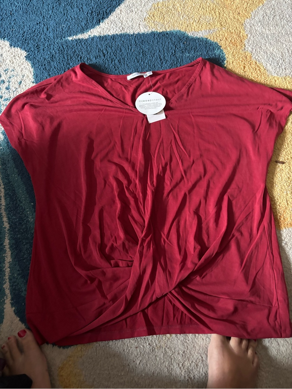Ricki's Red Twist-Front V-Neck Tee
